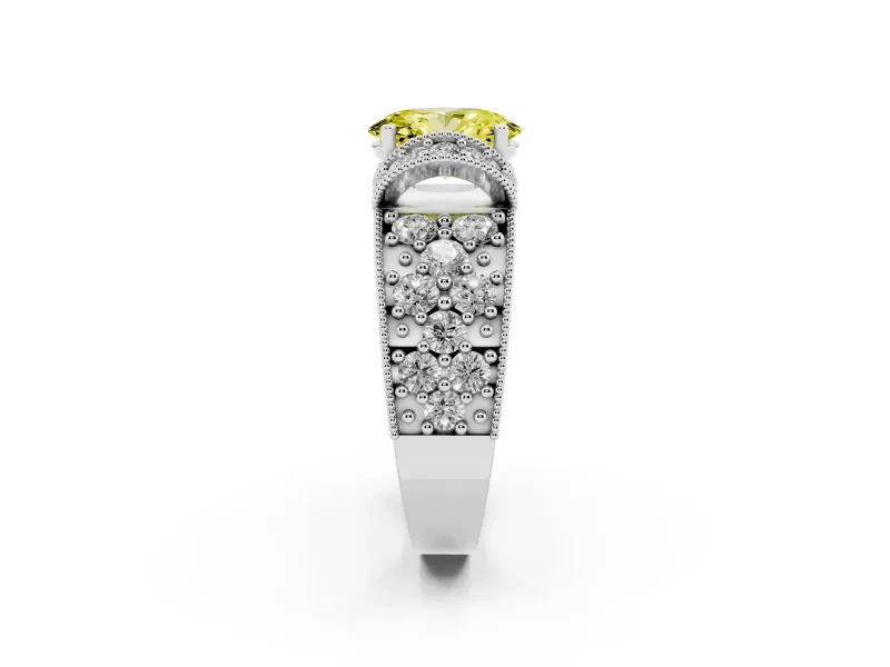 Oval Vintage Milgrain Pave Engagement Ring Setting for a Fancy Yellow Lab-Grown Diamond | Crescent Side Rows | Platinum