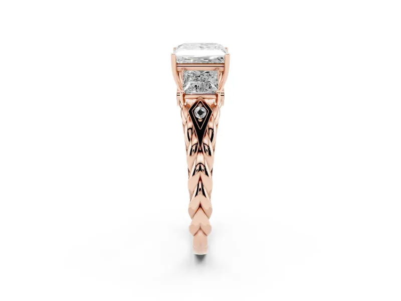 Princess Cut Diamond Three-Stone Ring Set in Rose gold with Braided Band