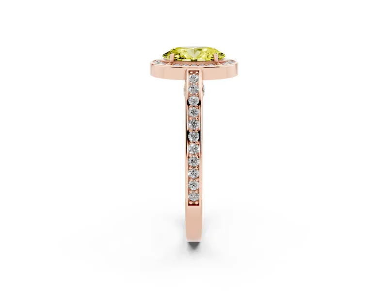 Oval Sectioned Halo Engagement Ring Setting for a Fancy Yellow Lab-Grown Diamond | Rose Gold