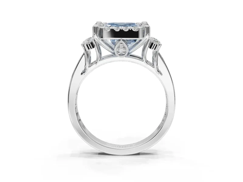 Asscher Cut Halo Engagement Ring Setting for a Fancy Blue Lab-Grown Diamond | Graduated Channel Band | Sterling Silver