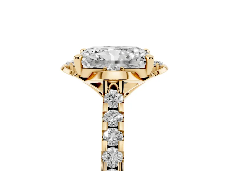 Radiant Cut Floral Petal Engagement Ring Setting | Petal Accents | Yellow Gold