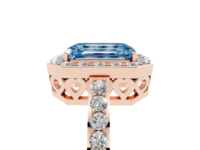 Emerald Cut Halo Engagement Ring Setting for a Fancy Blue Lab-Grown Diamond | Rose Gold - Design NV-24751