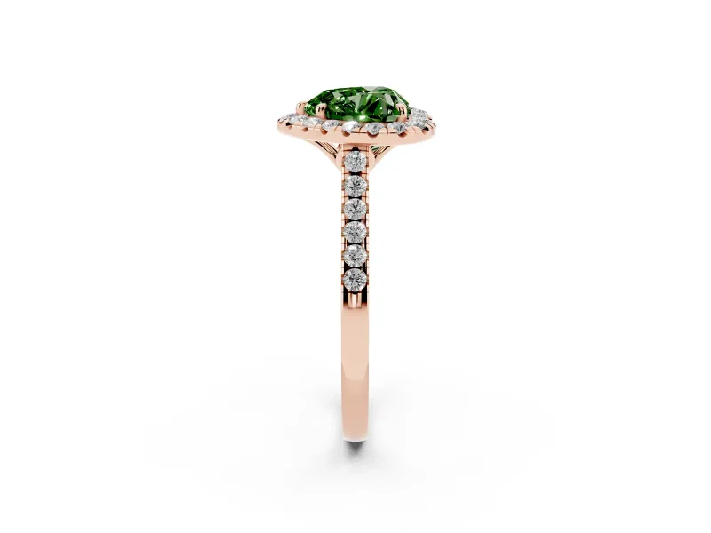Heart-Shaped Raised Halo Engagement Ring Setting for a Fancy Green Lab-Grown Diamond | Rose Gold
