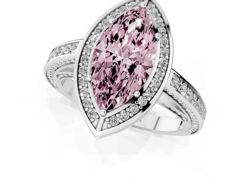 Marquise Sectioned Halo Engagement Ring Setting for a Fancy Pink Lab-Grown Diamond | White Gold