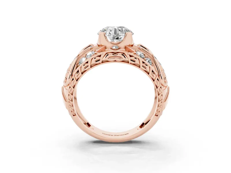 Round Art Deco Graduated Pave Engagement Ring Setting | Split Shank | Rose Gold