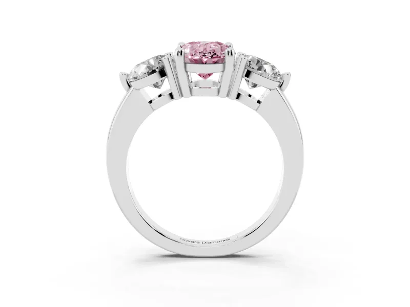Fancy Pink Oval Cut Diamond Three-Stone Ring Set in Silver with Prong Setting and Classic Band