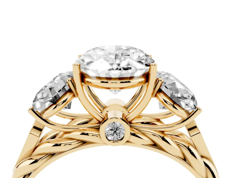 Oval Three Stone Engagement Ring Setting | Braided Band | Yellow Gold