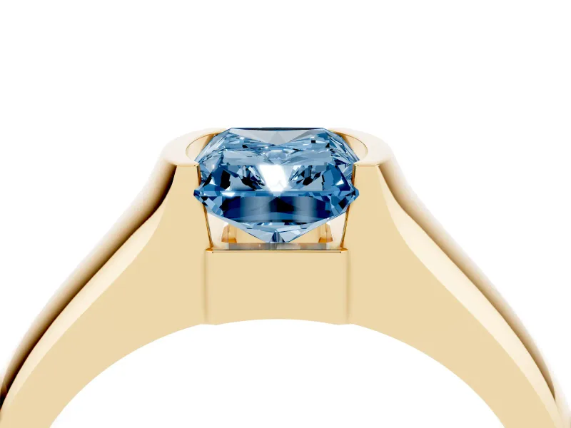 Radiant Cut Half Bezel Solitaire Engagement Ring Setting for a Fancy Blue Lab-Grown Diamond | Wide Band | Yellow Gold