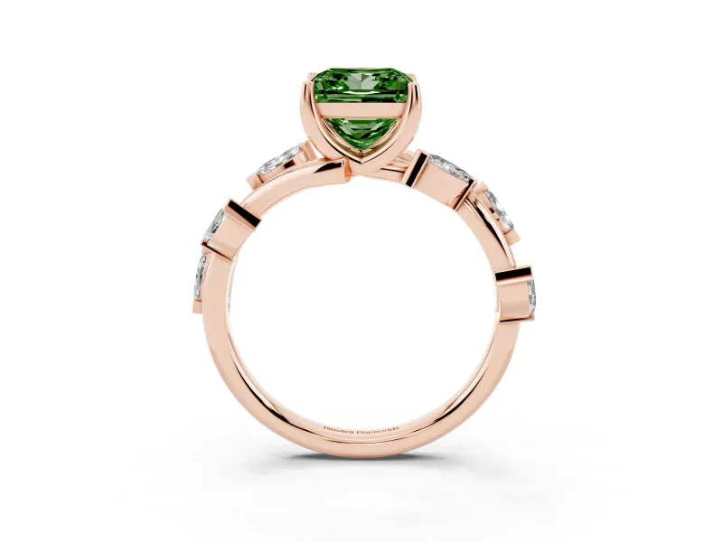 Princess Cut Twisted Vine Engagement Ring Setting for a Fancy Green Lab-Grown Diamond | Rose Gold