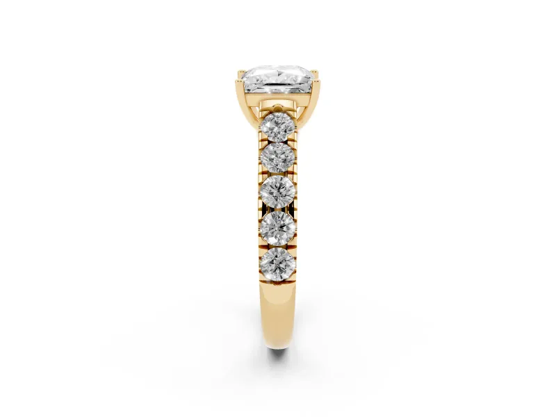 Princess Cut Cut-Down Side Stone Engagement Ring Setting | Scalloped Shoulders | Yellow Gold