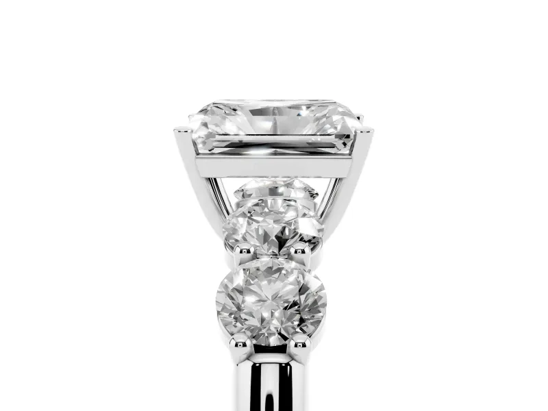 Radiant Cut Five Stone Engagement Ring Setting | Prong Set Side Stones | Sterling Silver