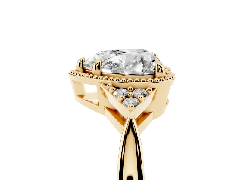 Heart-Shaped Milgrain Frame Engagement Ring Setting | Accent Clusters | Yellow Gold