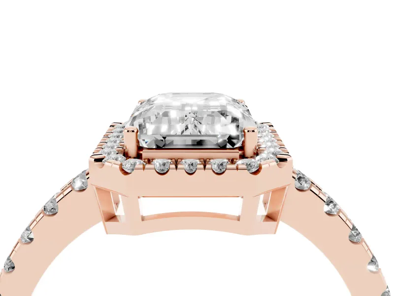 Emerald Cut Halo Engagement Ring Setting | Graduated Pavé Band | Rose Gold