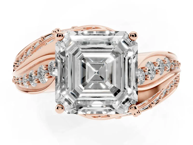 Asscher Cut Bypass Hidden Halo Engagement Ring Setting | Graduated Pavé | Rose Gold