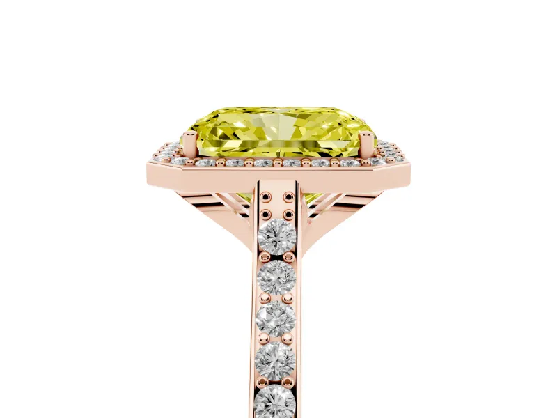 Radiant Cut Halo Engagement Ring Setting for a Fancy Yellow Lab-Grown Diamond | Rose Gold - Design NV-24729