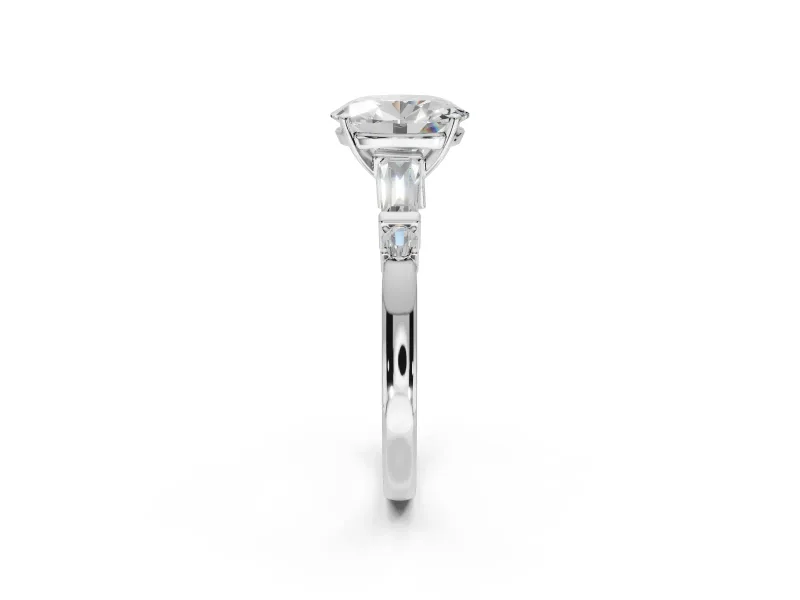 Oval Tapered Baguette Engagement Ring Setting | Bar Set Sides | White Gold