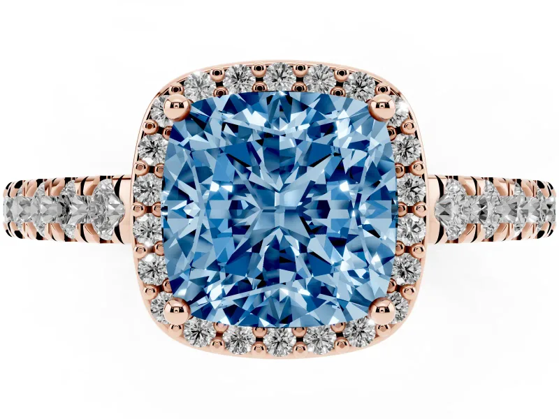 Cushion Cut Halo Pavé Engagement Ring Setting for a Fancy Blue Lab-Grown Diamond | Rose Gold