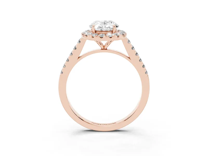 Oval Halo Engagement Ring Setting | Pave Shoulders | Rose Gold