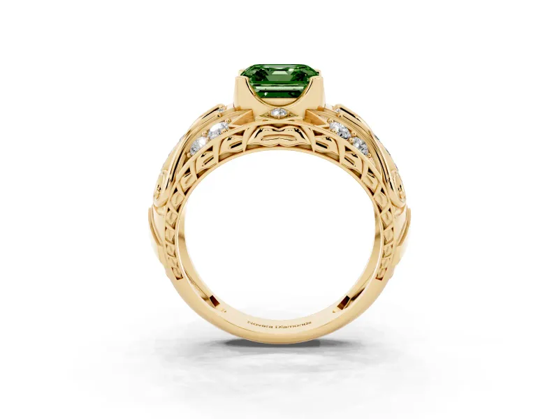 Asscher Cut Art Deco Engagement Ring Setting for a Fancy Green Lab-Grown Diamond | Yellow Gold
