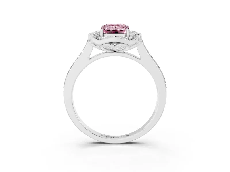 Emerald Cut Petal Tip Halo Engagement Ring Setting for a Fancy Pink Lab-Grown Diamond | Pavé Band | Sterling Silver