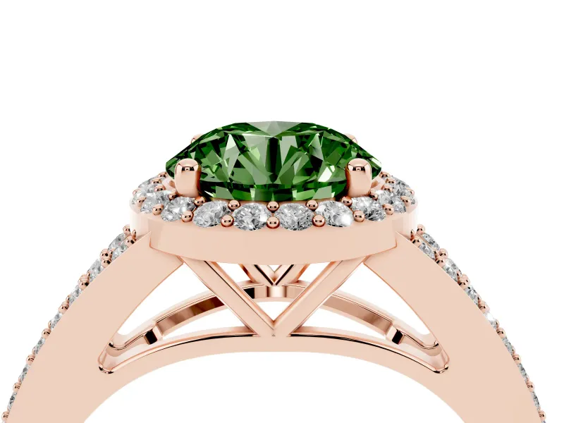 Round Halo Engagement Ring Setting for a Fancy Green Lab-Grown Diamond | Pave Split Shank | Rose Gold