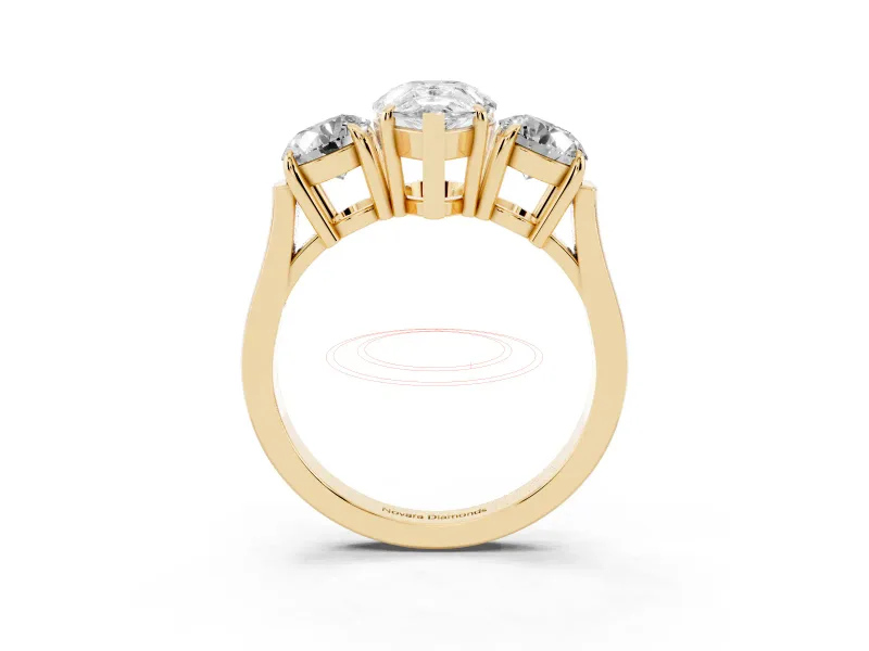 Pear-Shaped Three Stone Engagement Ring Setting | Round Side Stones and Open Baskets | Yellow Gold