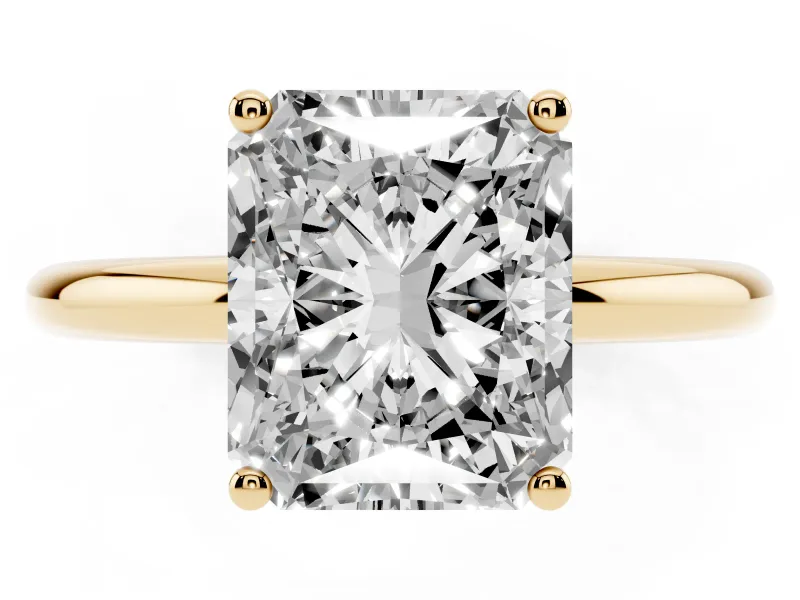 Radiant Cut Micro-Prong Hidden Halo Engagement Ring Setting | Plain Band | Yellow Gold