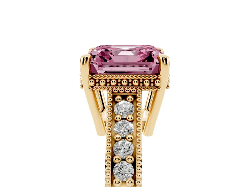Asscher Cut Engraved Engagement Ring Setting for a Fancy Pink Lab-Grown Diamond | Yellow Gold