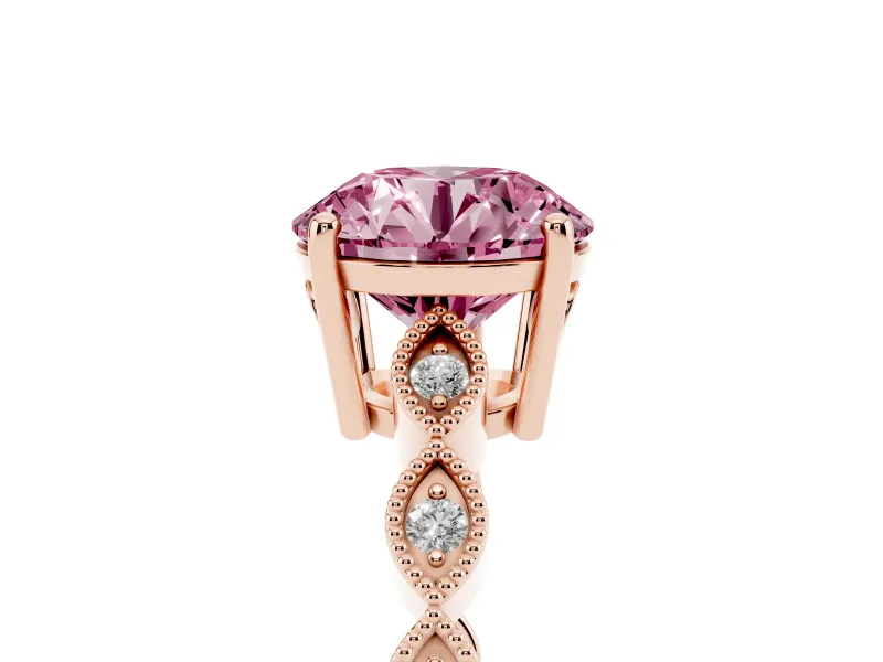 Round Milgrain Solitaire Engagement Ring Setting for a Fancy Pink Lab-Grown Diamond | Rose Gold