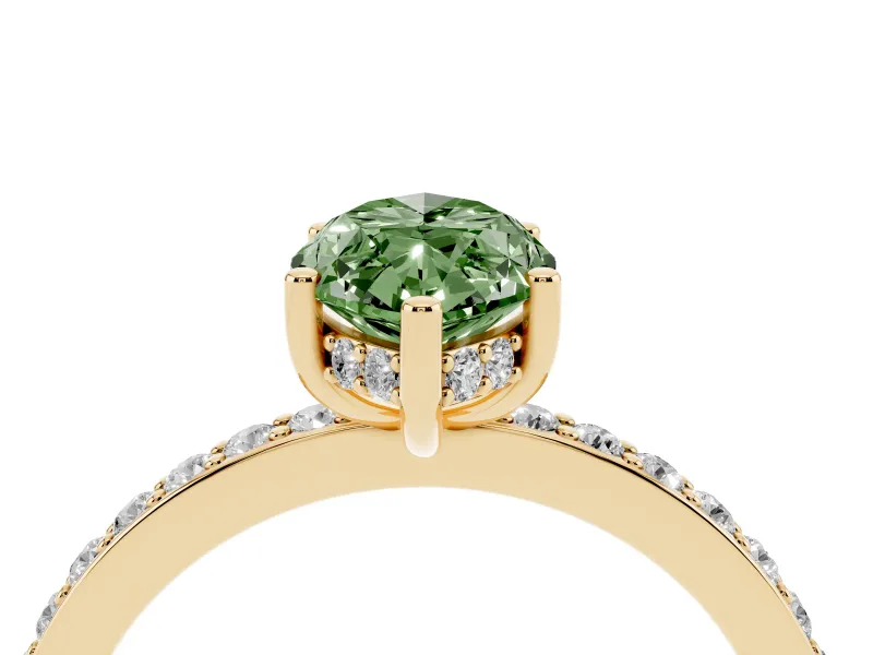 Fancy Green Marquise Cut Diamond Pavé Band Ring Set in Yellow gold with Prong-Set Center Stone