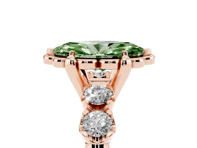 Marquise Floral Engagement Ring Setting for a Fancy Green Lab-Grown Diamond | Petal Frame and Side Stones | Rose Gold