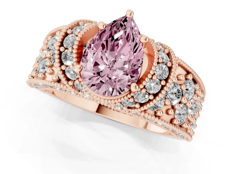 Pear-Shaped Vintage Pave Engagement Ring Setting for a Fancy Pink Lab-Grown Diamond | Milgrain Edges | Rose Gold