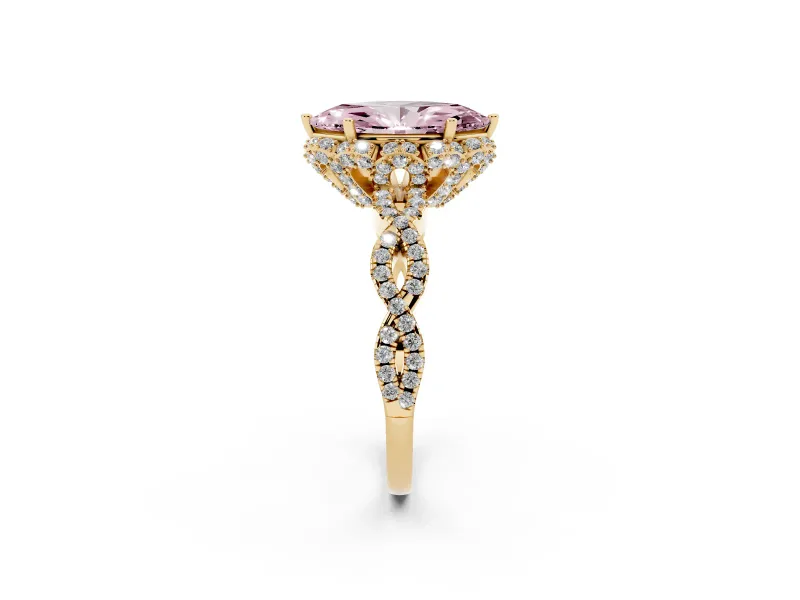 Marquise Milgrain Halo Engagement Ring Setting for a Fancy Pink Lab-Grown Diamond | Graduated Shoulders | Yellow Gold