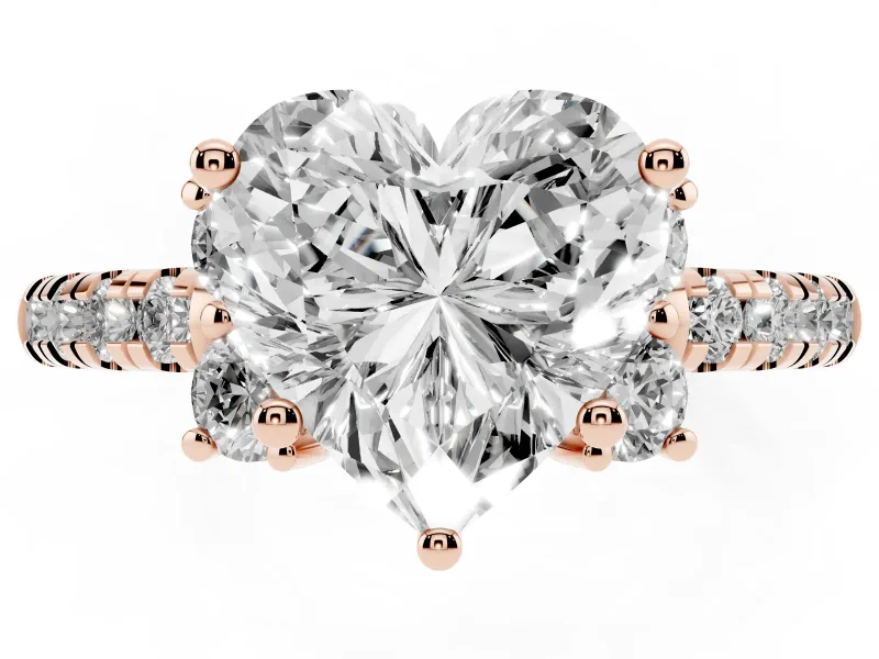 Heart-Shaped Side Stone Pave Engagement Ring Setting | Paired Round Accents | Rose Gold