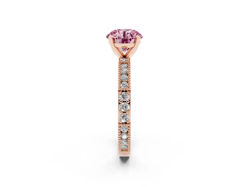 Round Vintage Pavé Engagement Ring Setting for a Fancy Pink Lab-Grown Diamond | Rose Gold