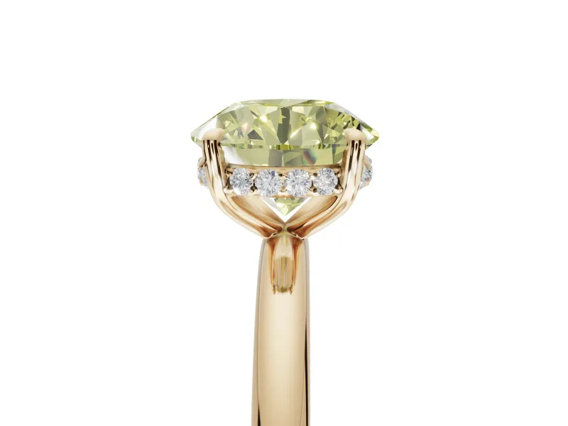 Round Hidden Halo Ring Setting for a Fancy Yellow Lab-Grown Diamond | Yellow Gold