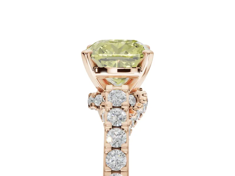 Cushion Cut Pavé Solitaire Engagement Ring Setting for a Fancy Yellow Lab-Grown Diamond | Crossover Gallery | Rose Gold