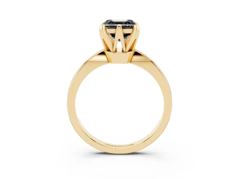 Asscher Cut Tapered Solitaire Engagement Ring Setting for a Black Center | Yellow Gold