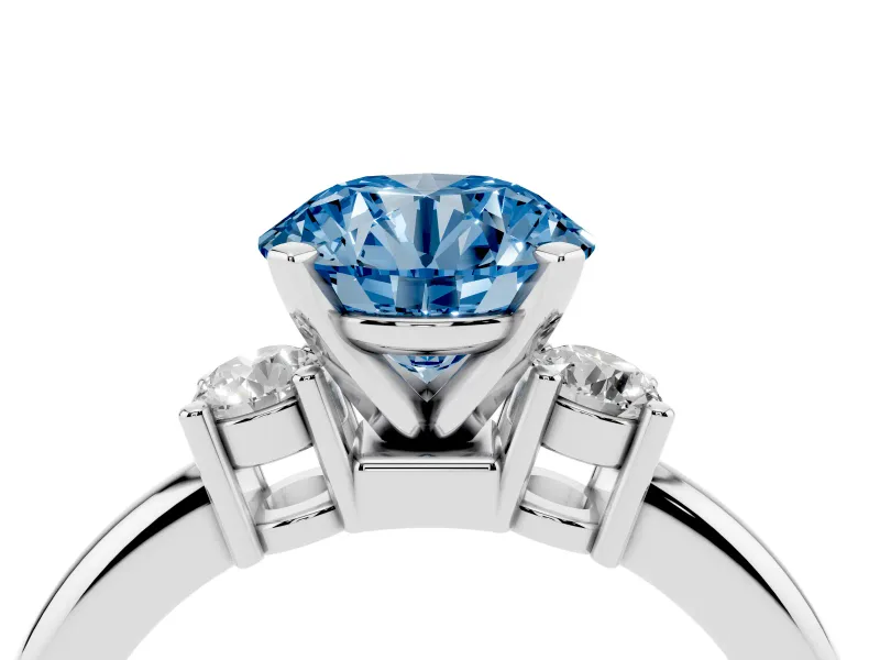 Round Three Stone Engagement Ring Setting for a Fancy Blue Lab-Grown Diamond | Round Side Stones | Platinum