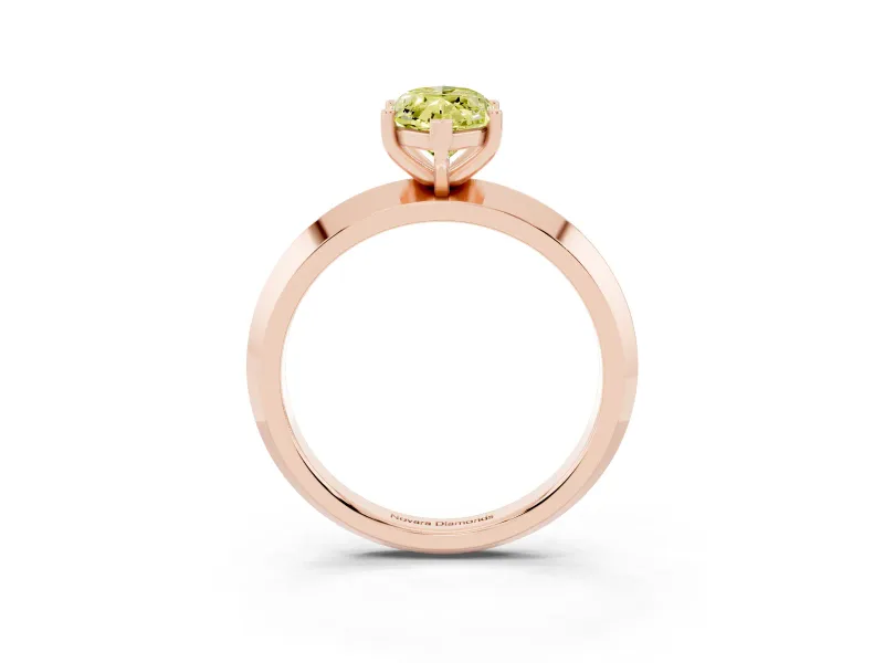Fancy Yellow Marquise Cut Diamond Solitaire Engagement Ring Set in Rose gold with Flat Band and Prong Setting
