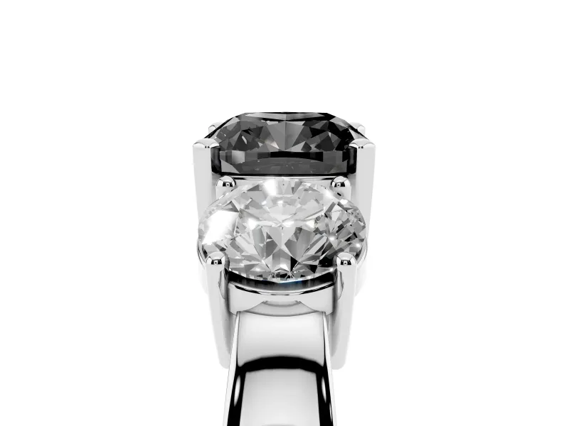 Cushion Cut Three Stone Engagement Ring Setting for a Black Center | Round Side Stones | Sterling Silver