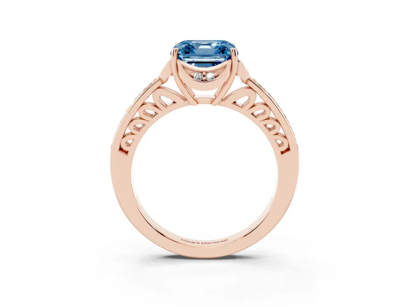 Asscher Cut Floral Pavé Engagement Ring Setting for a Fancy Blue Lab-Grown Diamond | Rose Gold