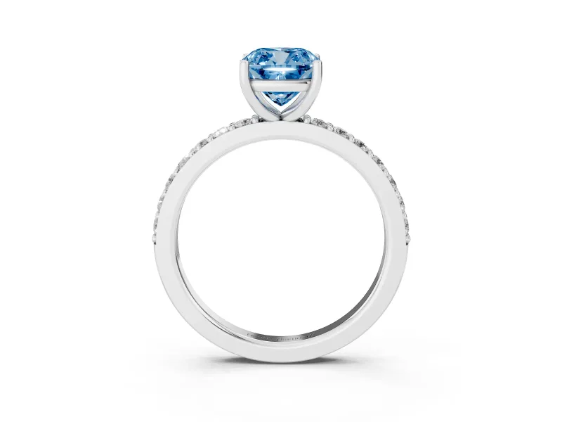 Cushion Cut Pavé Solitaire Engagement Ring Setting for a Fancy Blue Lab-Grown Diamond | Single Row Band | Platinum