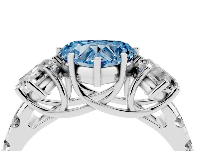 Fancy Blue Heart Cut Diamond Three-Stone Ring Set in Silver with Pavé Band