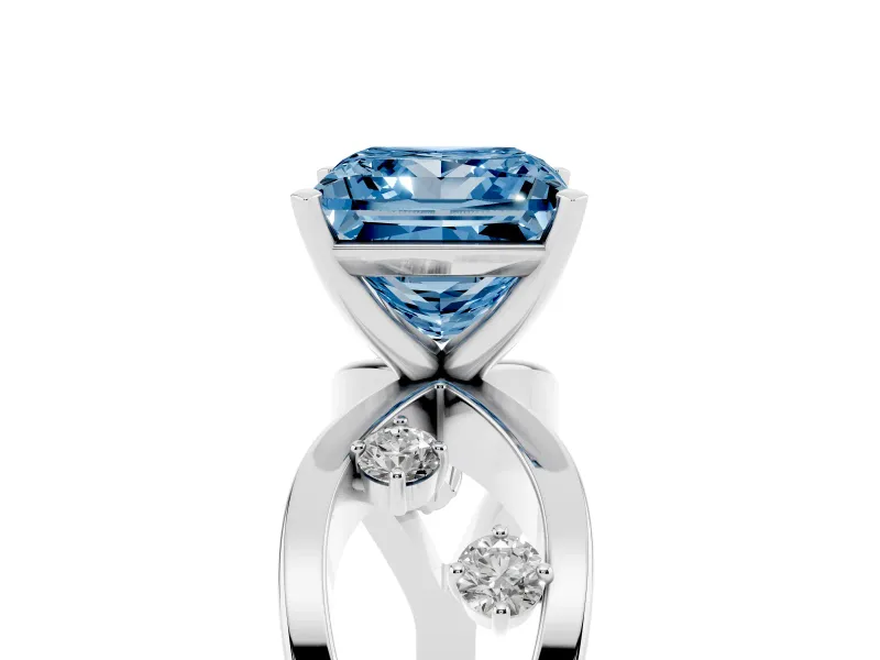 Princess Cut Loop Engagement Ring Setting for a Fancy Blue Lab-Grown Diamond | White Gold
