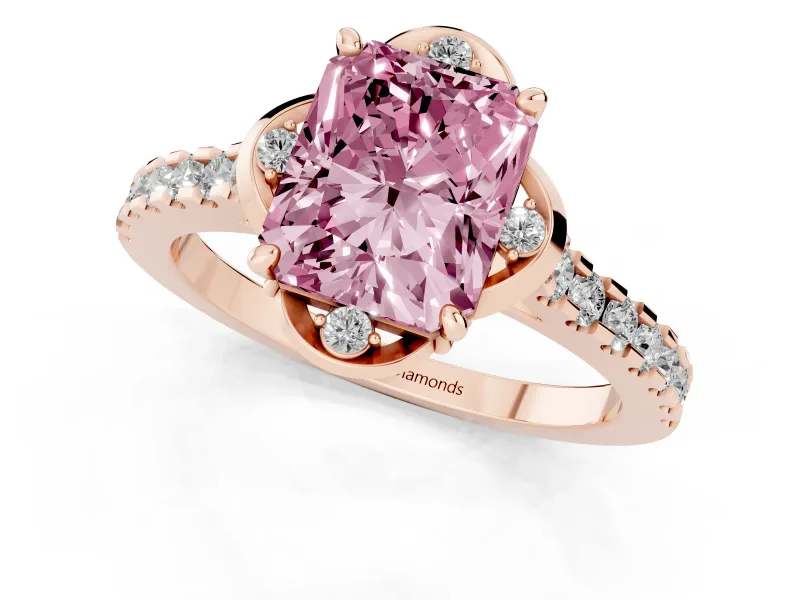 Radiant Cut Floral Petal Engagement Ring Setting for a Fancy Pink Lab-Grown Diamond | Petal Accents | Rose Gold