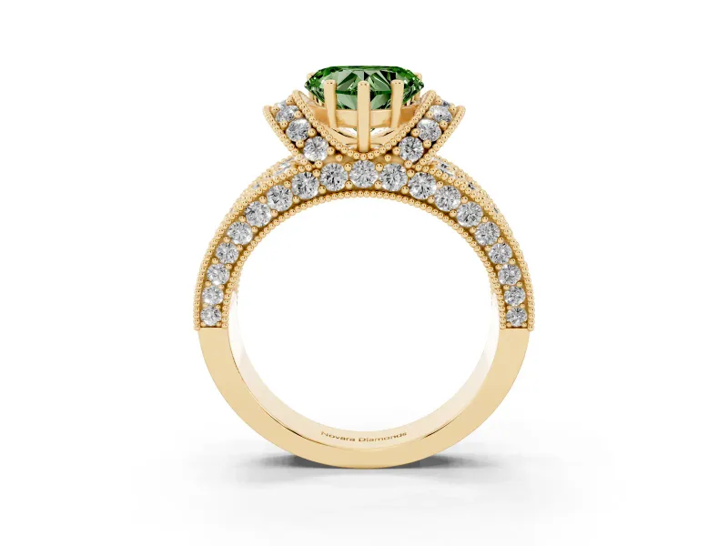 Heart-Shaped Vintage Pave Engagement Ring Setting for a Fancy Green Lab-Grown Diamond | Milgrain Edges | Yellow Gold