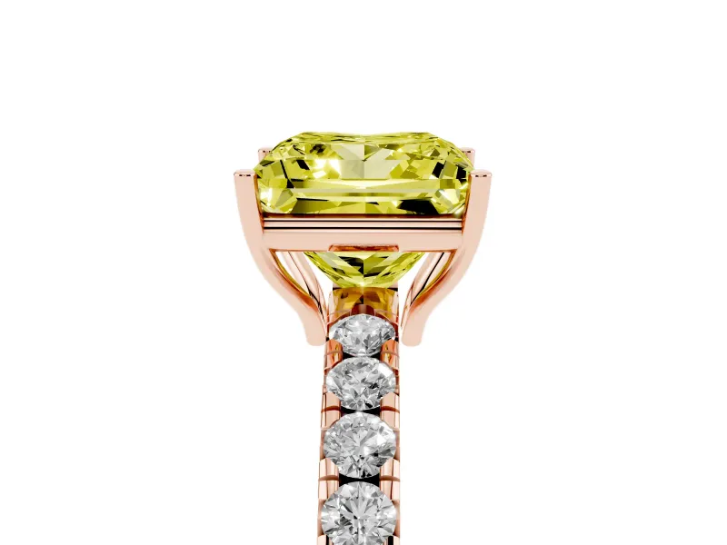 Princess Cut Pave Engagement Ring Setting for a Fancy Yellow Lab-Grown Diamond | Shared Prong Band | Rose Gold