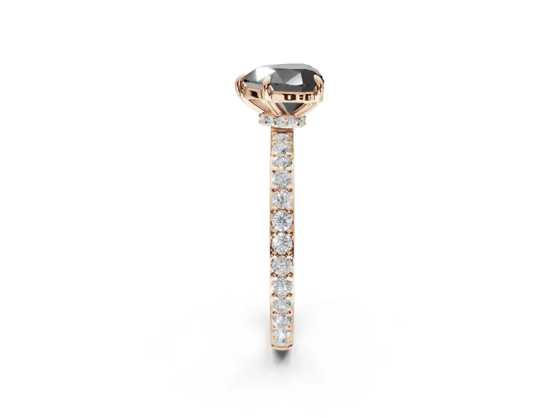 Heart-Shaped Hidden Halo Engagement Ring Setting for a Black Center | Pavé Band | Rose Gold