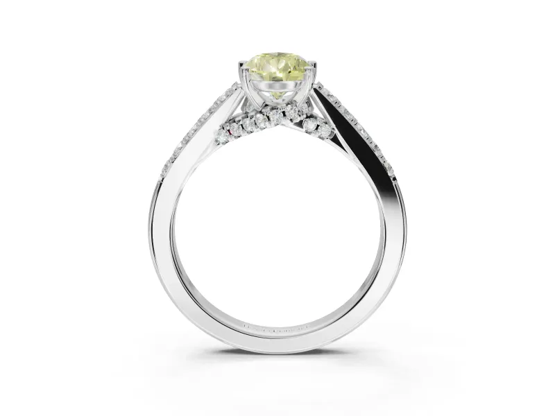 Pear-Shaped Pavé Solitaire Engagement Ring Setting for a Fancy Yellow Lab-Grown Diamond | Crossover Gallery | White Gold